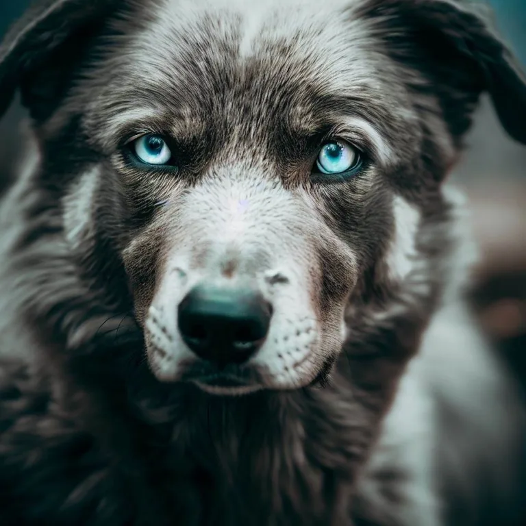 Câine gri cu ochi albaștri
